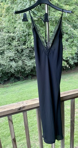 Victorias Secret Long Black Maxi Slip Dress Sz Lg Satin & Lace Crisscross Back - Picture 15 of 23