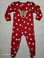 Carter  s Reindeer Snowflake Polka Dot Blanket Sleeper Fleece Footie Pajama 3T