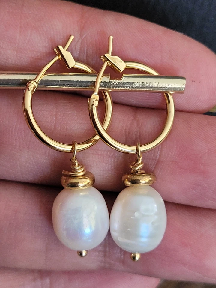 Echte Süßwasserperlen Ohrringe, Creole Hochzeitschmuck Gold ,Braut Ohrringe - Bild 4 von 4