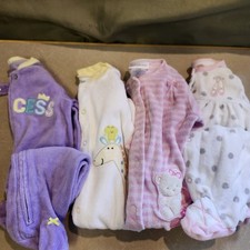 Vintage Carters Terry Footed Sleepers 6-9 Mos Girl Pink Purple Bows Ballet Y2K