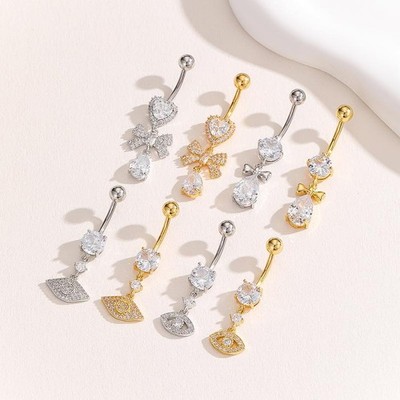 Fashion Zircon Butterfly Belly Button Rings Shiny Crystal Bow Navel Piercing