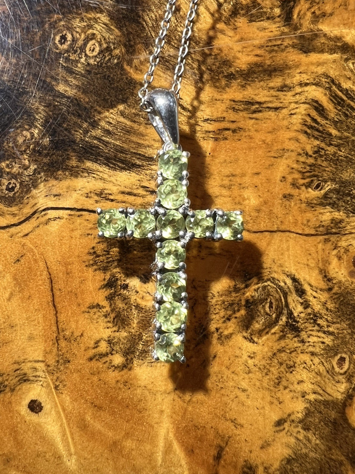 Peridot Cross Necklace Sterling Silver Natural Green Gemstones Handmade