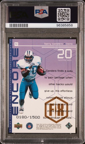 1998 Upper Deck Encore #F2 Barry Sanders Driving Forces - Gold F/X PSA 8 - Bild 2 von 2