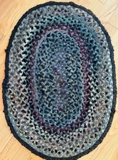 VTG Rag RUG Oval Navy Braided Handmade American 41” X 28” Clean