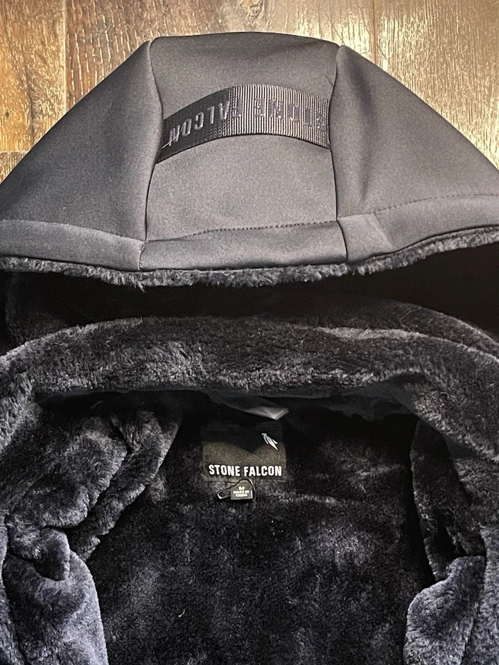 NWOT Stone Falcon Double Layer/Zip Up Hoodie Bomber Jacket M Navy Soft Fur Lined - Image 2 of 4