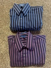 Paul Fredrick Mens Button Down Shirt Large Striped Staple Cotton Lot Of 2