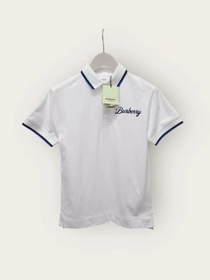 Burberry White Kids Logo Striped Print Polo Short Sleeve T-Shirt 141614983 [P] - Photo 1/4