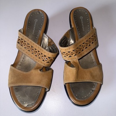 Rockport Womens Brown Patent Leather Strappy Comfort Slide Sandals 8.5