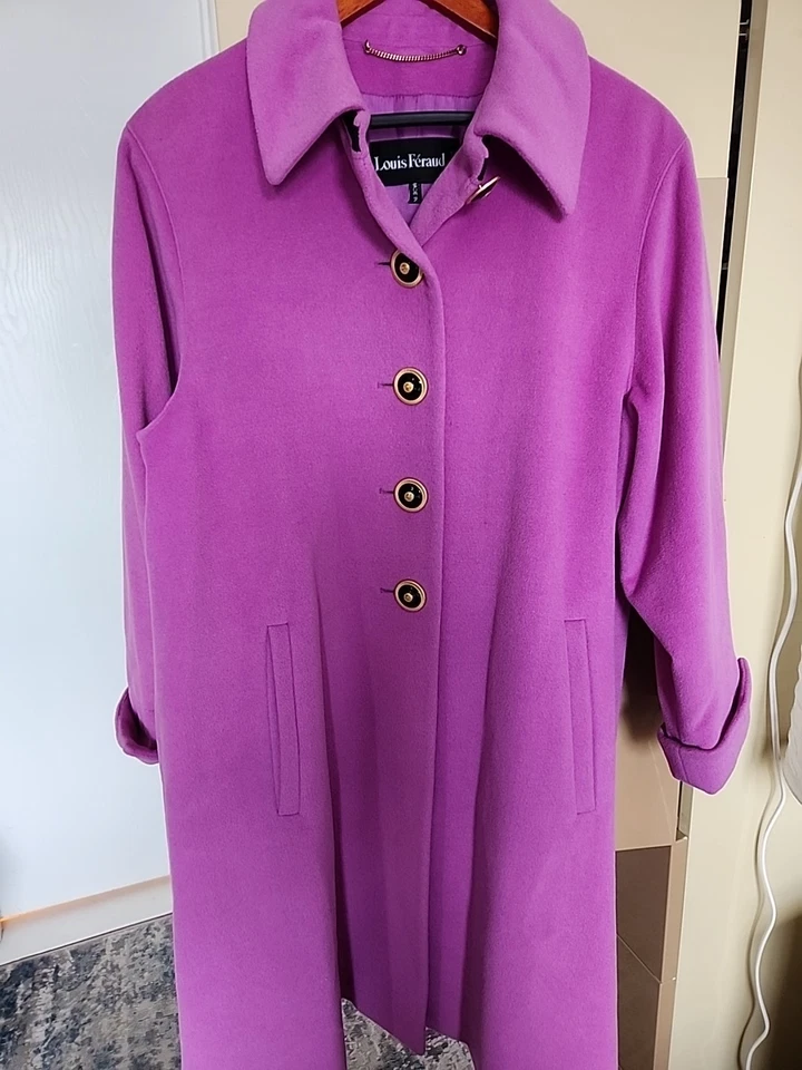 Abrigo vintage de lujo Féraud Paris mezcla de lana magenta para mujer talla 6 Alemania Foto 2 de 4