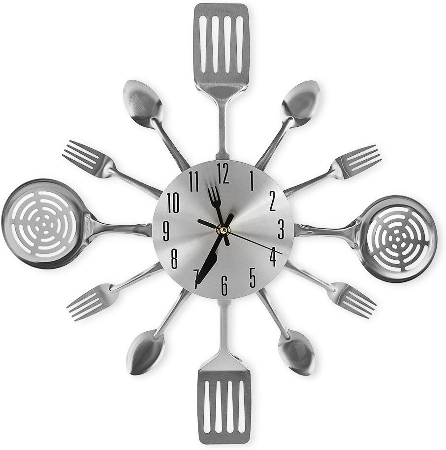 16 Inch Cutlery Kitchen Wall Clocks with Fork and Spoon Dial, Silent Clock Movem