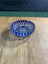 Vintage Moser Glass Czech Republic Cobalt Blue Cut to Clear Crystal Ashtray