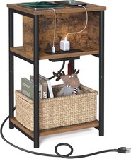 Side Table with Charging Station 3-Tier Small End Table Nightstand with USB