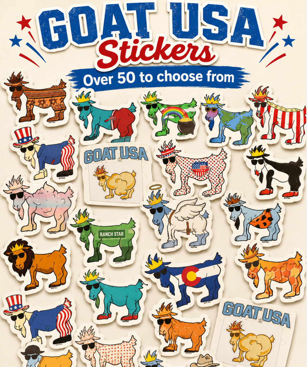 😎 🐐  Goat USA Stickers!!! You pick Over 50 to choose from 😎 🐐