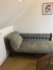 Vintage Antique Style Chaise Longue – green floral velvet & Wooden Frame