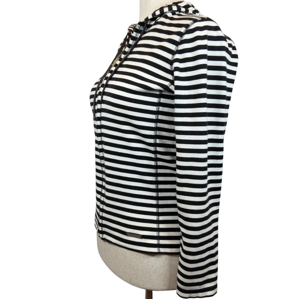 Sudadera con capucha Liz Claiborne para mujer negra blanca a rayas con cremallera talla M Active Athleisure Foto 4 de 4