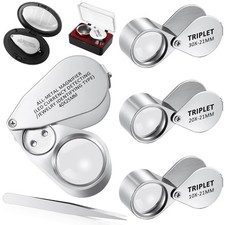 4 Pcs 40x Metal Jewelers Loupe Magnifier with Light Illuminated LED Magnifyin...