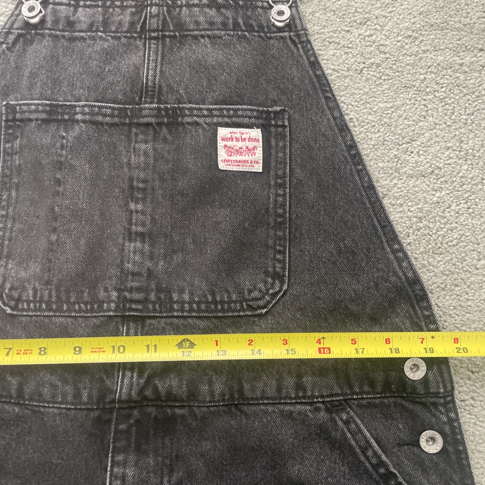 Levi's Jeans Mens Size Large Workwear Red Tab Gray Denim Jeans Overalls Bib