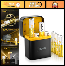 8 Pack Rechargeable AA Lithium Ion Batteries with Fast Charger, 3600mWh, 2000 C