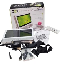 Zeki 9" Android White Quad-Core Tablet/DVD Player Combo - TBDV986W Tested/Works