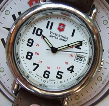 SWISS ARMY Watch~Mens CAVALRY Fully Polished~White Dial~OEM Leather~Trench Style