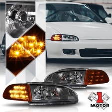 Black Jdm Amber Led Corner Turn Signal Headlight For 92-95 Honda Civic 23dr
