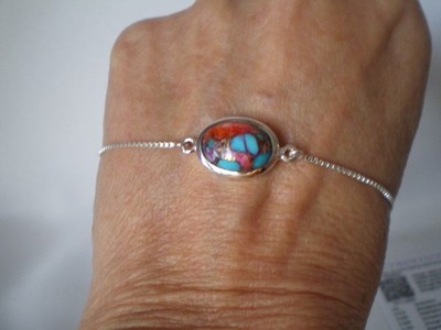 Oyster Kupfer Türkis Schieber Armband, 6 Karat, 4,2 Gramm 925 Sterling Silber
