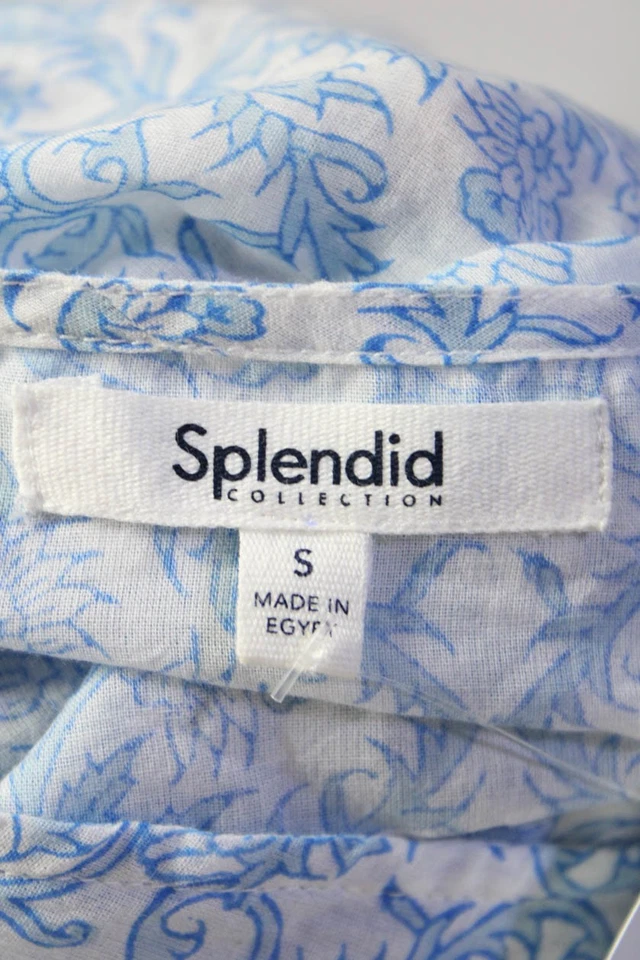 Espléndida blusa recortada peplum con cordón cuello en V estampado floral azul talla S para mujer Foto 4 de 4