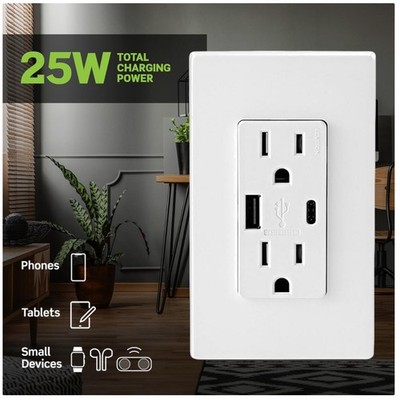 Dual USB Charging Ports, 15A Tamper-Resistant Outlet