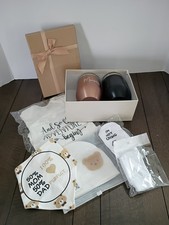 Baby Gift Box 7pc Set, Shirt, Socks, Gloves, Bib, Hat, 2 Tumblers For Parents