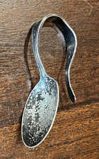 Vintage 20s-50s Oneida Community Bent Curved Silver Plated Baby Spoon w/ Patina