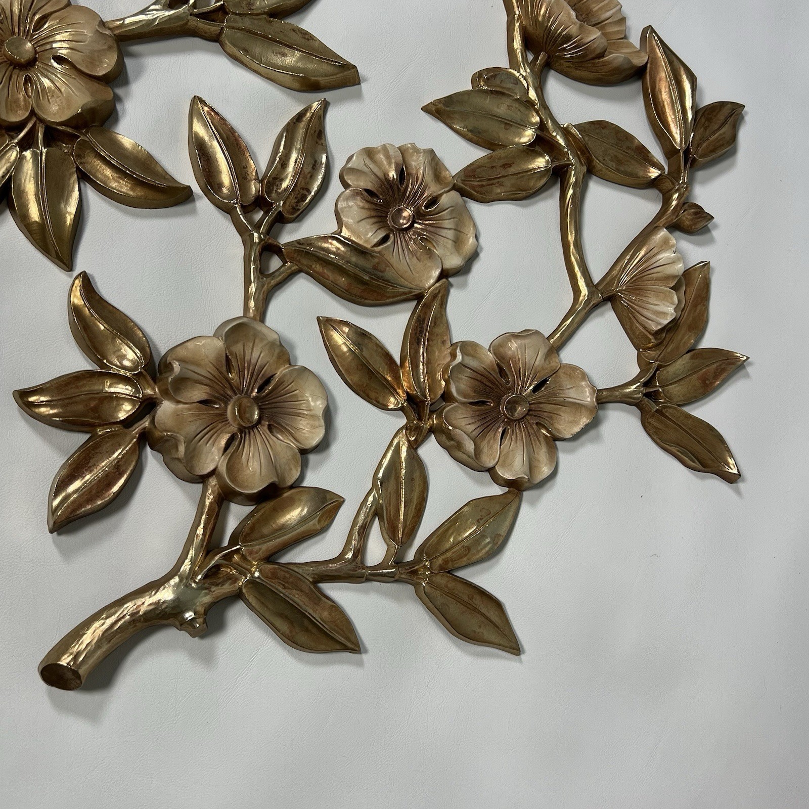 Vintage Syroco dogwood branches floral 2 Wall décor  R & L 1960’s USA MCM GOLD