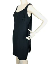 Vintage 60s Sue Leslie Sleeveless Rear Fringe Shimmy Shift Flapper Dance Dress