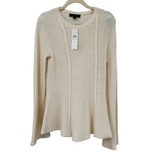 New NWT Ann Taylor Wool Blend Ivory Knit Sweater Size Small Fluted Sleeve