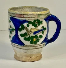 Antique tin-glazed Polychrome Faience Mug Mediterranean/Middle Eastern Pre 1900