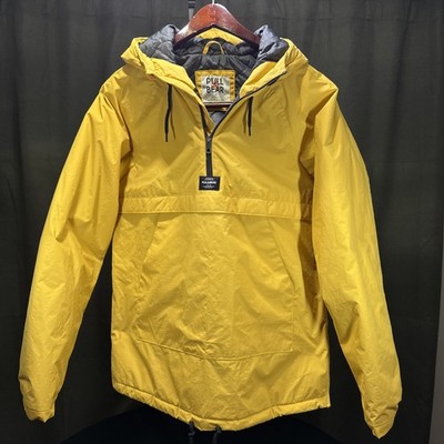 Pull & Bear Mens L Yellow Hooded Half Zip Anorak Jacket Padded Windbreaker