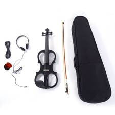 US 4/4 Black Electric Silent Violin W/ Case Bow Rosin Headphone Connecting Line