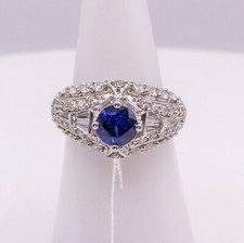 Sterling Silver 925 Blue Sapphire Art Deco-Style Ring Sz 7 Cubic Zirconia  Ring