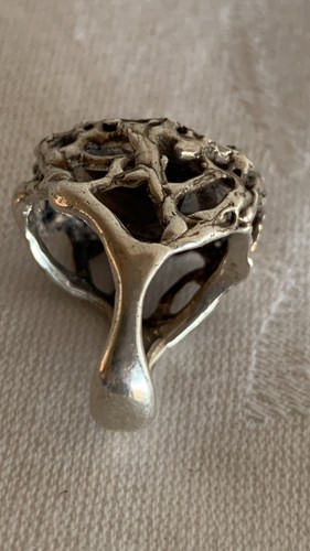 Anillo Brutalista Vintage con Vidrio Marrón Grande o Cuarzo Ahumado - Talla 2.5 - Imagen 6 de 6