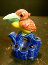 Vintage Hand Painted (7) Hole Japan Bird Vase / Flower Frog #6 Excellent Cond