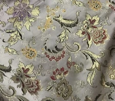 Gray Gold Red  Multicolor Floral Metallic Brocade Fabric 45” Width 1 Yard