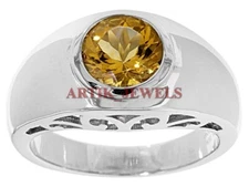Natural Citrine Gemstone with 925 Sterling Silver Ring for Men's #2897