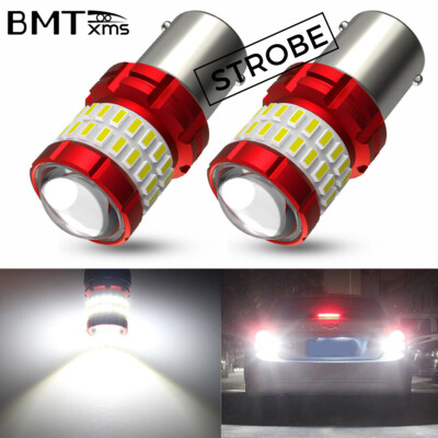 2x LED 1156 Strobe Blinking Flashing White Reverse Backup Lights Bulbs 2800LM