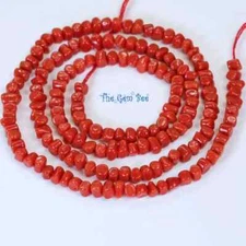 Natural Undyed Italian Sardinia Red Coral Short Branch Tube Nugget Bead 18" str