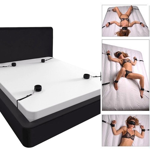 MASK KIT SET costrittivo sadomaso BDSM completo letto sexy bondage viola e nero - Foto 2 di 3