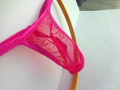 Men's G String Thong Underwear Flat Front w/Back Choice Pink Sheer 1 Day Ship