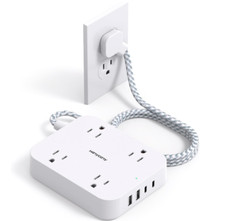 HANYCONY Flat Plug Extension Cord, 5ft, 4 USB Ports, 4 Outlets, Wall Mount