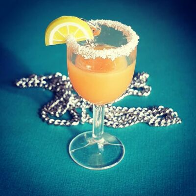 Einzigartige BEIWAGEN COCKTAIL HALSKETTE Miniatur GLAS Mini COGNAC Zucker ZITRONE süß