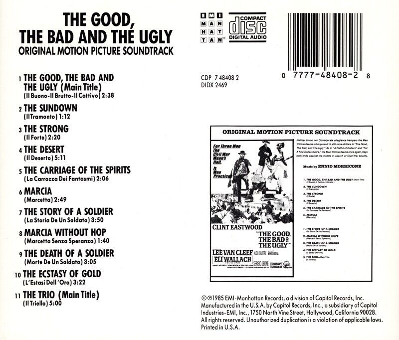 The Good, The Bad and The Ugly Soundtrack CD Early USA Press Ennio ...