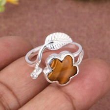 Tiger Eye With Olive Leaf 925 Silver Gemstone Designer Ring For Girls and Women