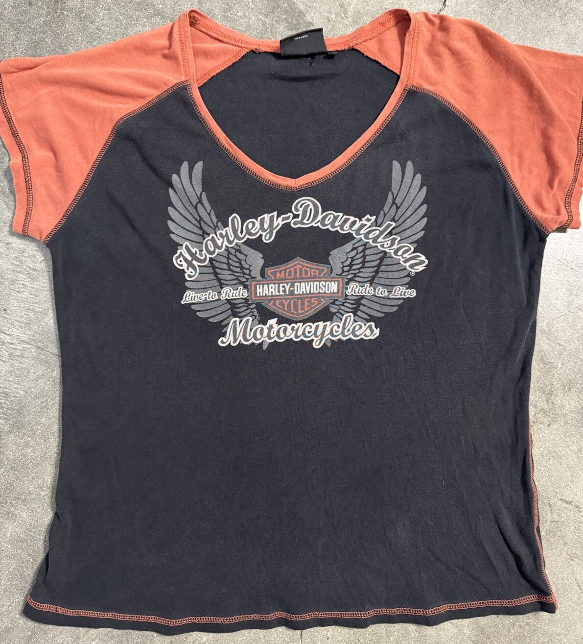 Harley Davidson VTG Y2K Live To Ride Womens V-Neck Tee T-Shirt Black Size XL